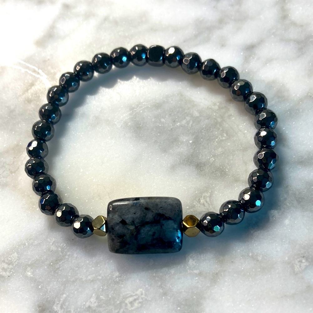 Grey Hematite & Larvikite Bracelet